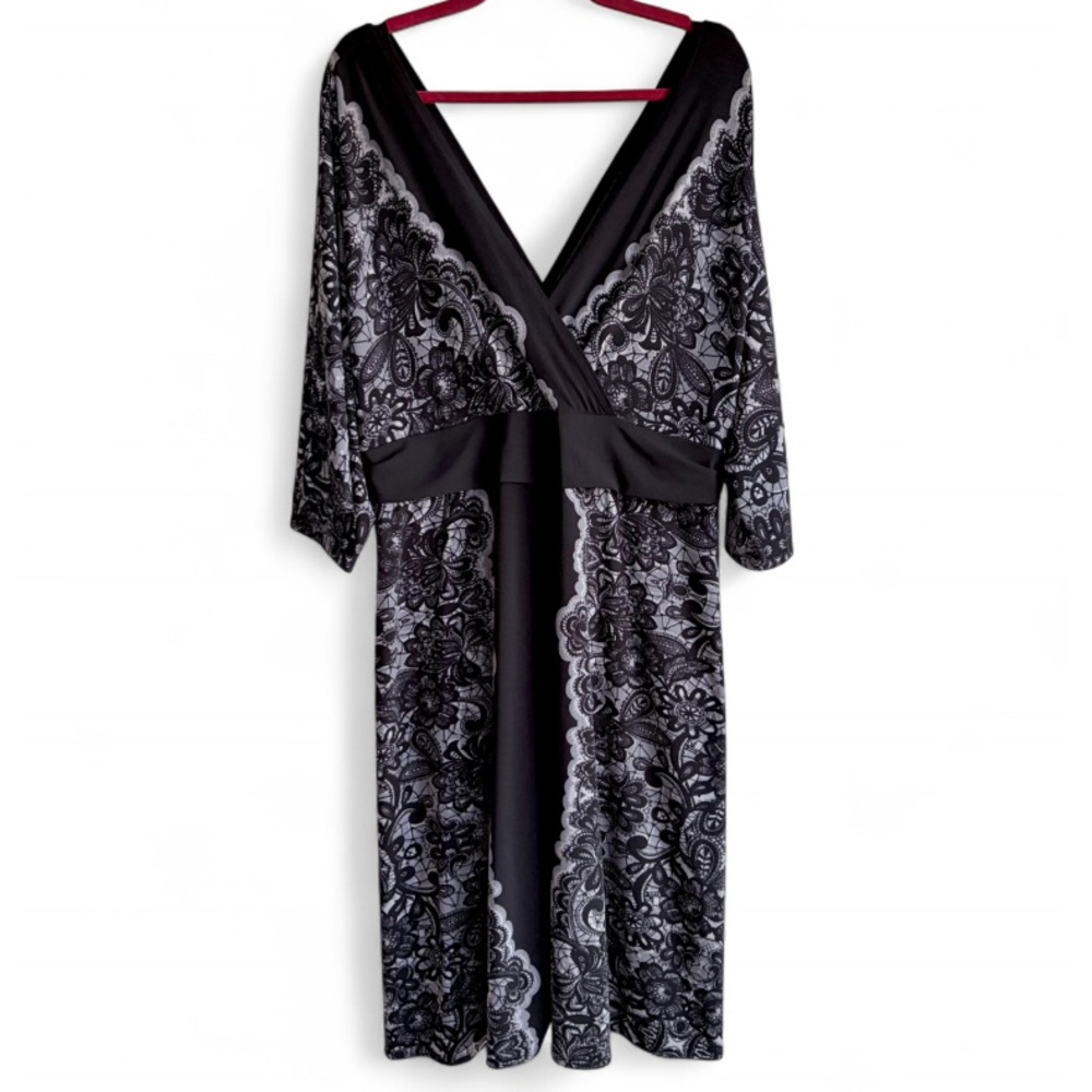 Lane Bryant Black Floral Print V Neck Kimono Top Knit Dress Size 18/20